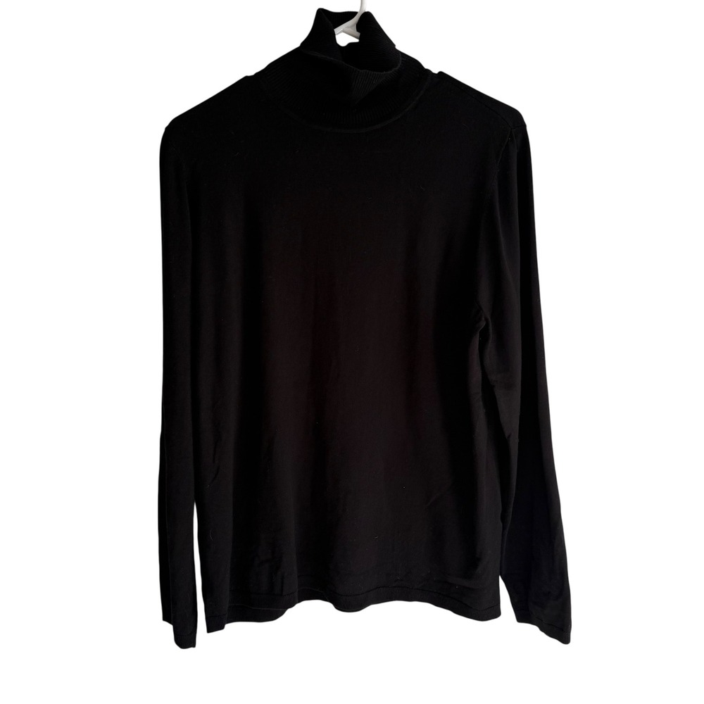 CHICO'S Black Rayon Blend Long Sleeve Ladies Minimalist Turtleneck, XL